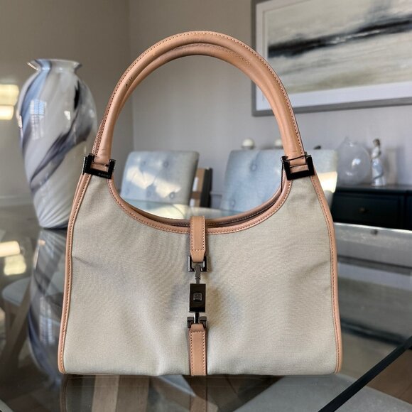 GUCCI NYLON Vintage Jackie Bardot Beige - Picture 1 of 13